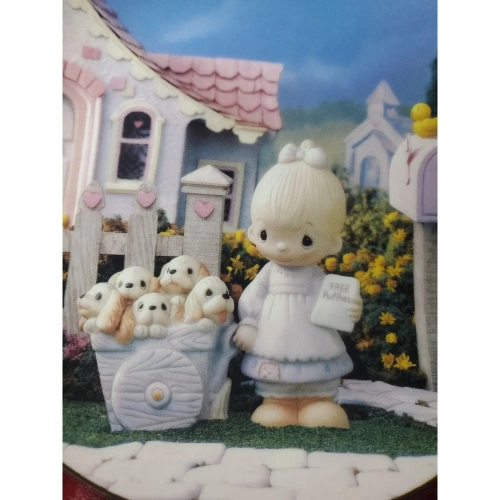 VTG Precious Moments 8in Plate 1993 God Loveth A Cheerful Giver Puppies 2354K